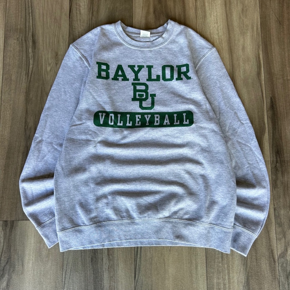 Baylor University Volleyball Sweatshirt Heather Gray Green BU Bears Crewneck M